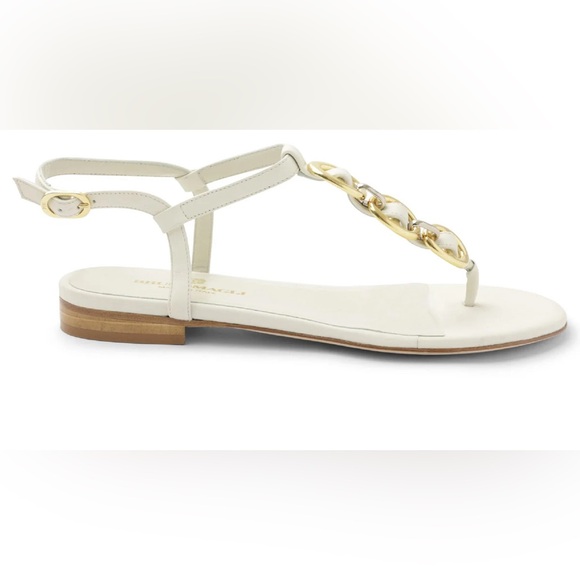 BRUNO MAGLI MARINA LEATHER EMBELLISHED THONG SANDAL - OFF WHITE. Size 9M - Picture 3 of 8